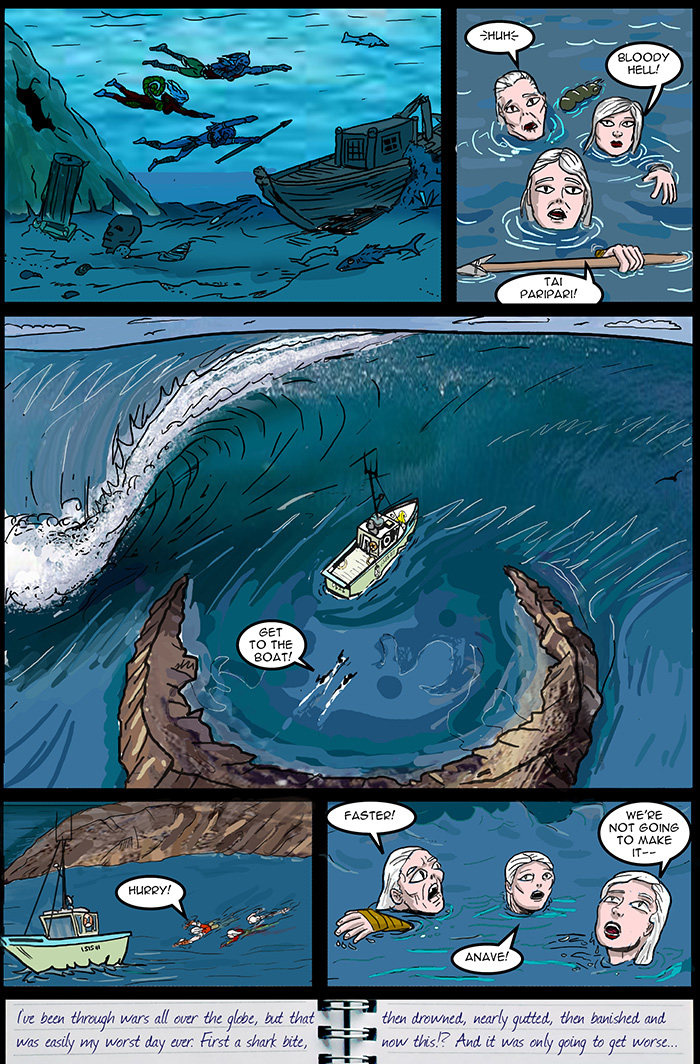 If the small island is covered in water, what keeps the air from coming out and every one in the cave from drowning?  
There is a reason, but you need to know SCIENCE!