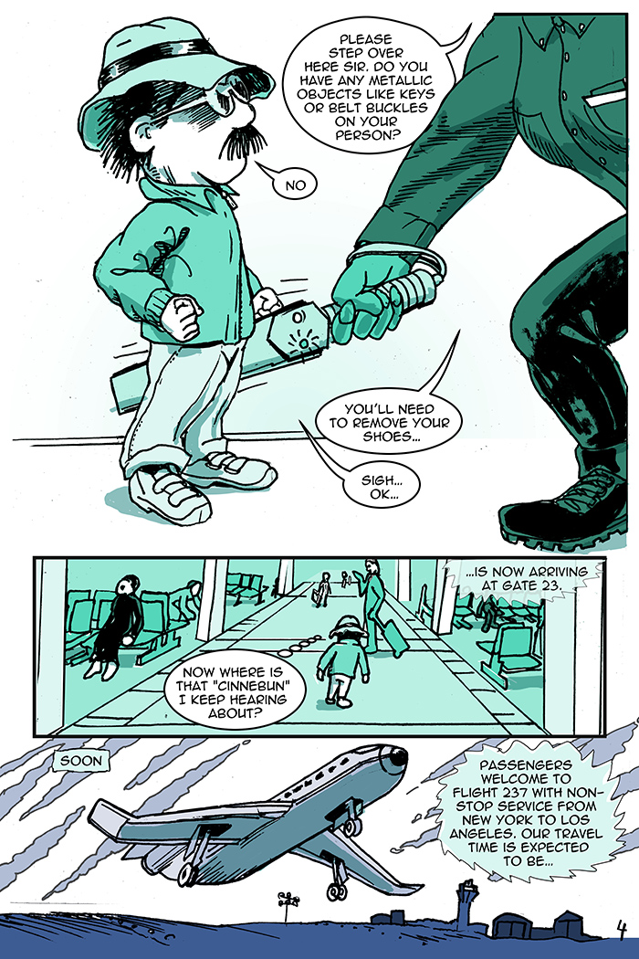 Notice the different blue/green colors used in the page. Figure out what the colors signify as the story progresses.